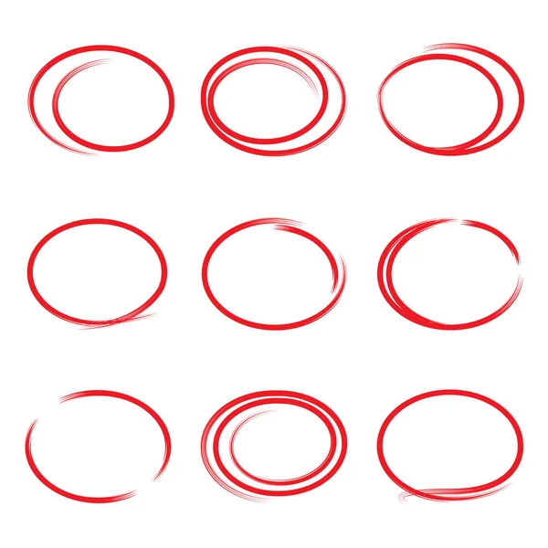 Red Doodle Hand Drawn Ink Brush Circle Oval Markers Set — Archivo Imágenes Vectoriales