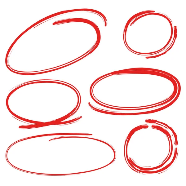 Éléments Marqueurs Rouges Dessinés Main Cercles Blancs Ovales — Image vectorielle