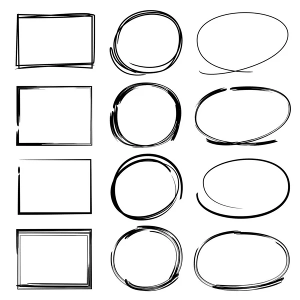 Éléments Marqueurs Cercle Rectangle Pour Marquer Mettre Évidence Texte — Image vectorielle