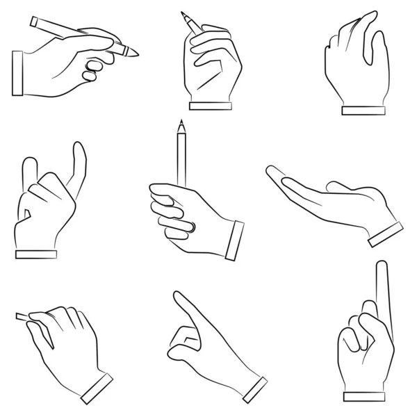 Ensemble Icônes Main Style Dessin Animé — Image vectorielle