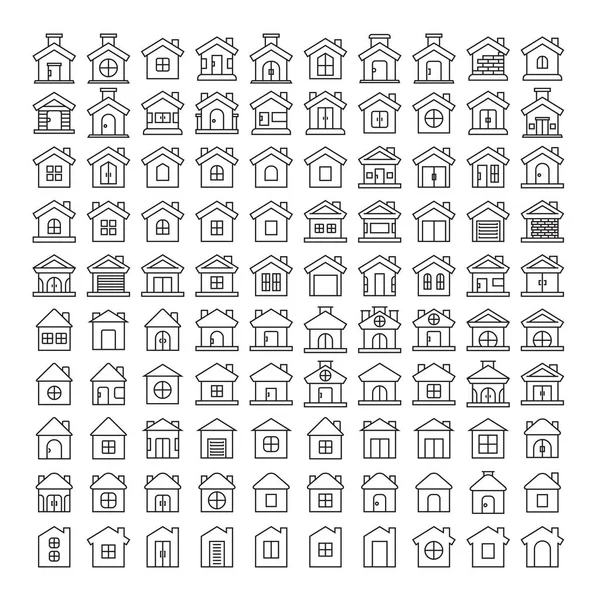 Vector Illustration Buildings Icons — Stock Vector