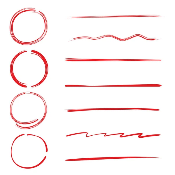 Resaltador Círculo Dibujado Mano Rojo Subraya — Archivo Imágenes Vectoriales