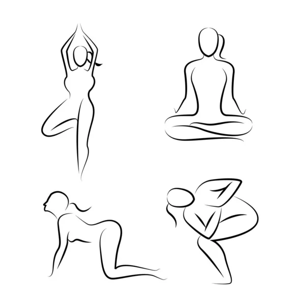 Poses Yoga Dibujadas Mano Posturas Yoga — Archivo Imágenes Vectoriales