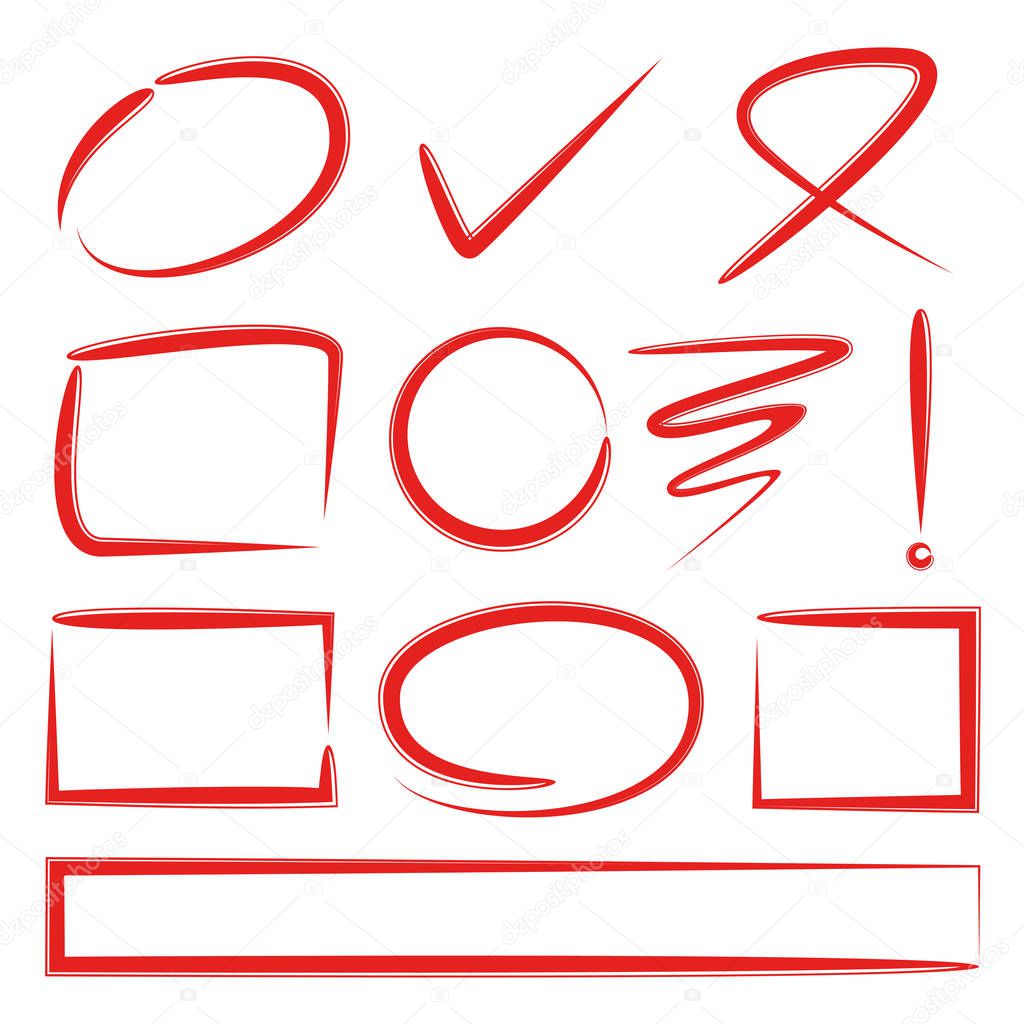 red hand drawn circle and rectangle marker elements