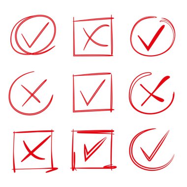 kırmızı el çizilmiş çek, yanlış işareti işaretleyin