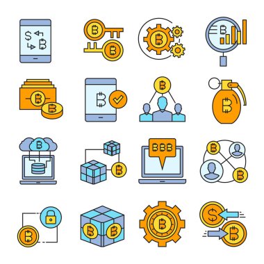 cryptocurrency simgelerinin vektör çizimi