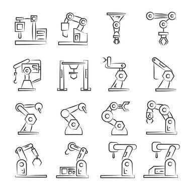 Robotik kol simgeleri, vektör illüstrasyon 