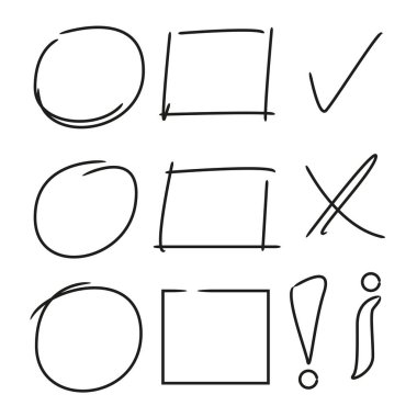 vurgulayıcı öğeleri, onay işaretleri, daireler, dikdörtgenler