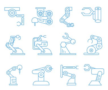 Robotik kol simgeleri, vektör illüstrasyon 