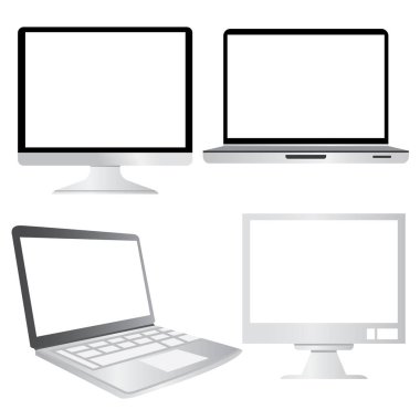Bilgisayar, masaüstü, dizüstü bilgisayar web simgeleri ayarlandı. Vektör illüstrasyonu          