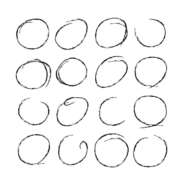 Elementi Marcatori Disegnati Mano Cerchi Vuoti Ovali — Vettoriale Stock