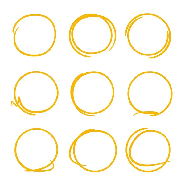 手描きのマーカー要素 空白の円と楕円形 — ストックベクタ