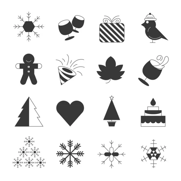 Vektor Icon Set Aus Schwarz Weißen Weihnachtssymbolen — Stockvektor