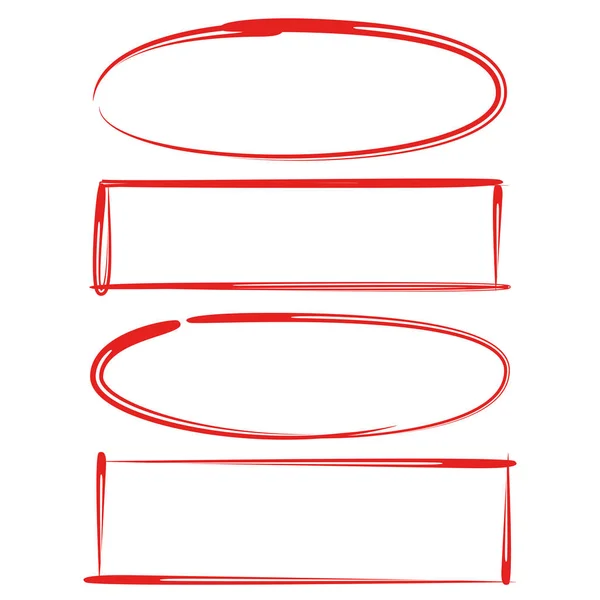 Red Hand Drawn Circle Rectangle Marker Elements — Stock Vector