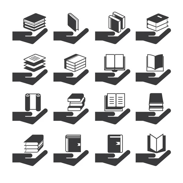 Hand Holding Books Σύνολο Εικονιδίων Εικονογράφηση Διανύσματος — Διανυσματικό Αρχείο