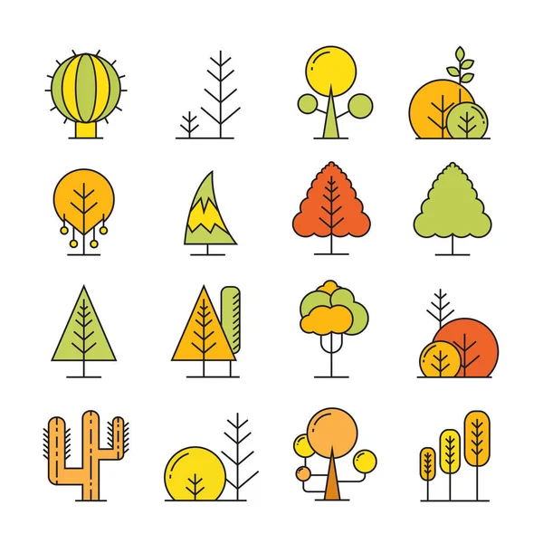 Ilustración Vectorial Árboles Iconos — Archivo Imágenes Vectoriales