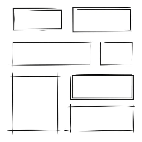 Hand Drawn Rectangle Frames Grunge Border Set Grunge Frame — Stock Vector