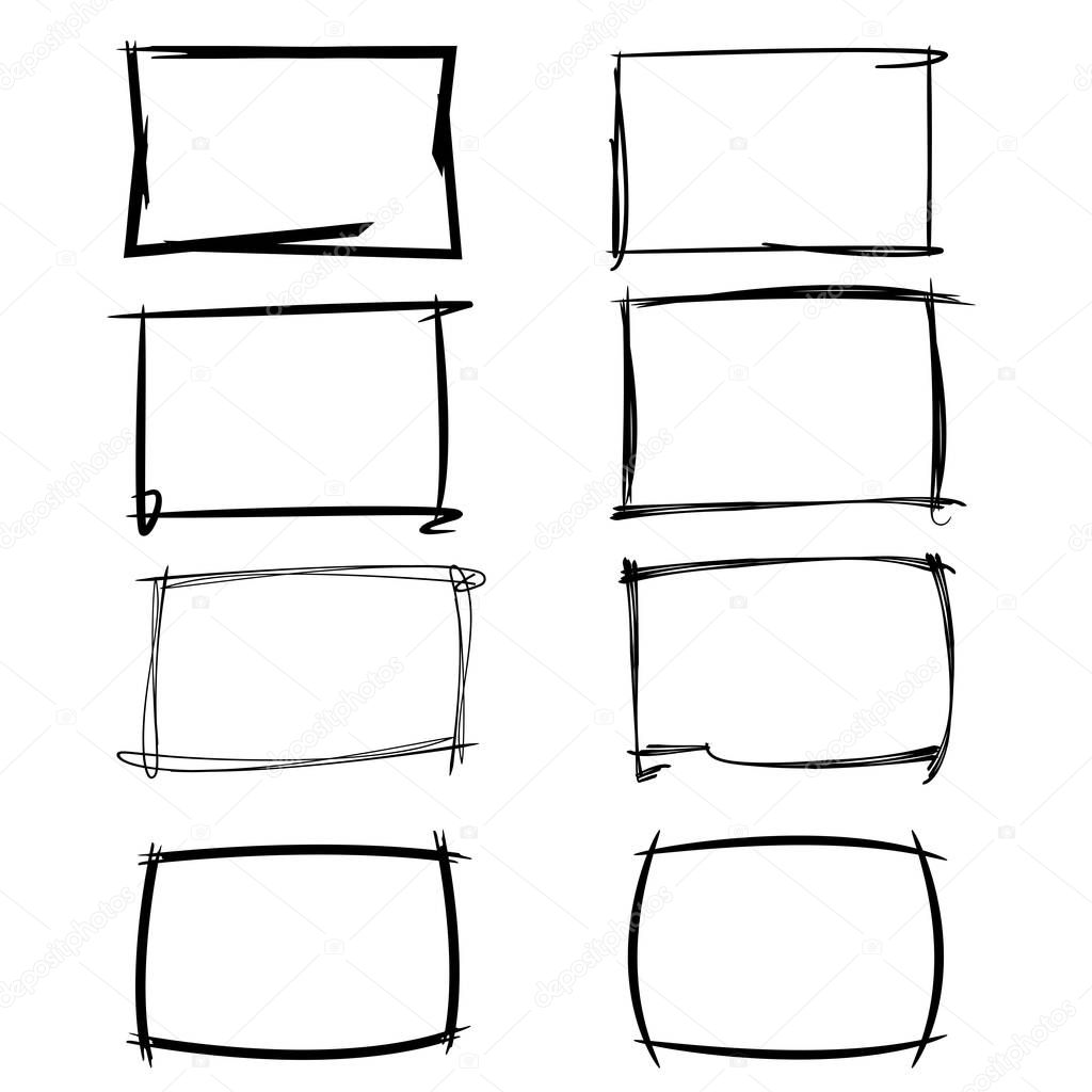grunge frames isolated vector, hand drawn rectangles