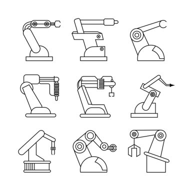 Robotik kol simgeleri, vektör illüstrasyon 
