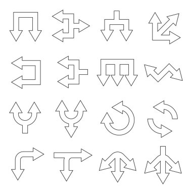 Ok simgelerinin vektör illüstrasyonu ayarlandı