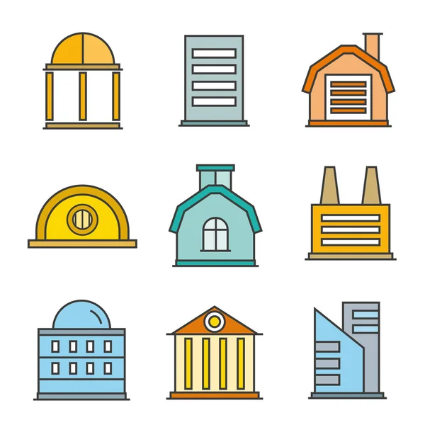 Vector Illustration Buildings Icons — Stock Vector