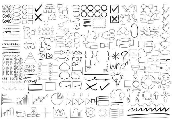 hand drawn and doodle elements, arrows, underlines, highlighter, diagram