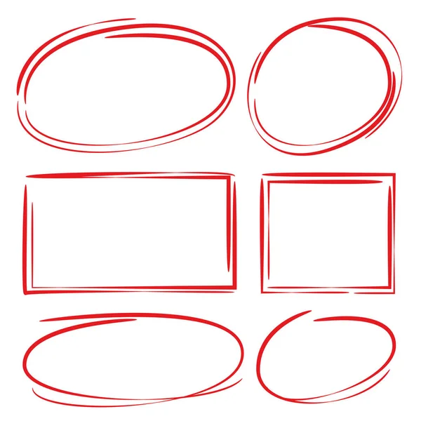 Röd Handdragen Cirkel Och Rektangel Markör Element — Stock vektor
