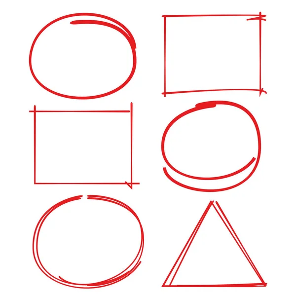 Vektor Isolerade Handritade Cirklar Rektanglar Highlighter Markörer — Stock vektor