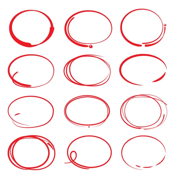 红色手绘标记元素 空白圆圈和卵形 — 图库矢量图片
