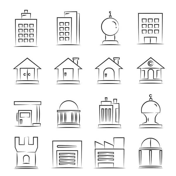 Ilustración Vectorial Edificios Iconos — Vector de stock