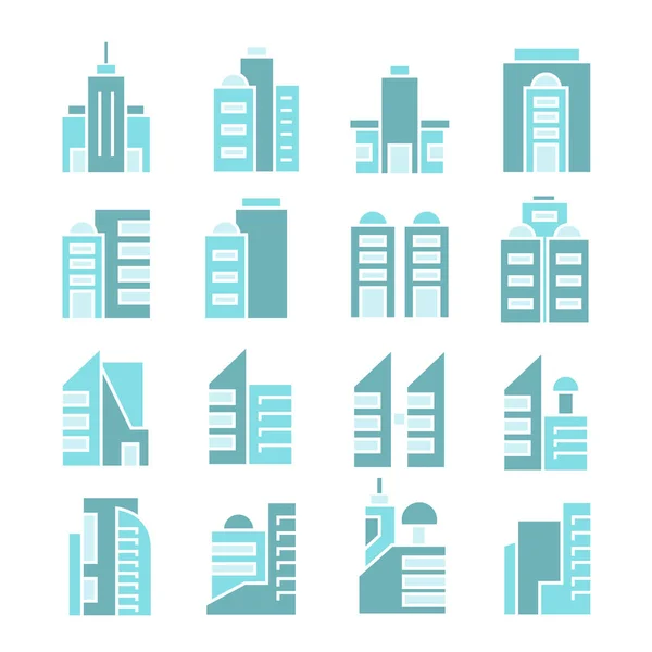 Ilustración Vectorial Edificios Modernos Iconos — Vector de stock