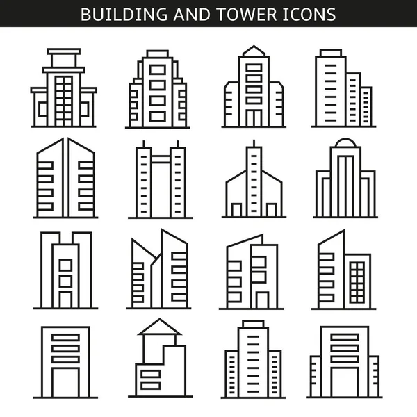 Ilustración Vectorial Edificios Modernos Iconos — Vector de stock