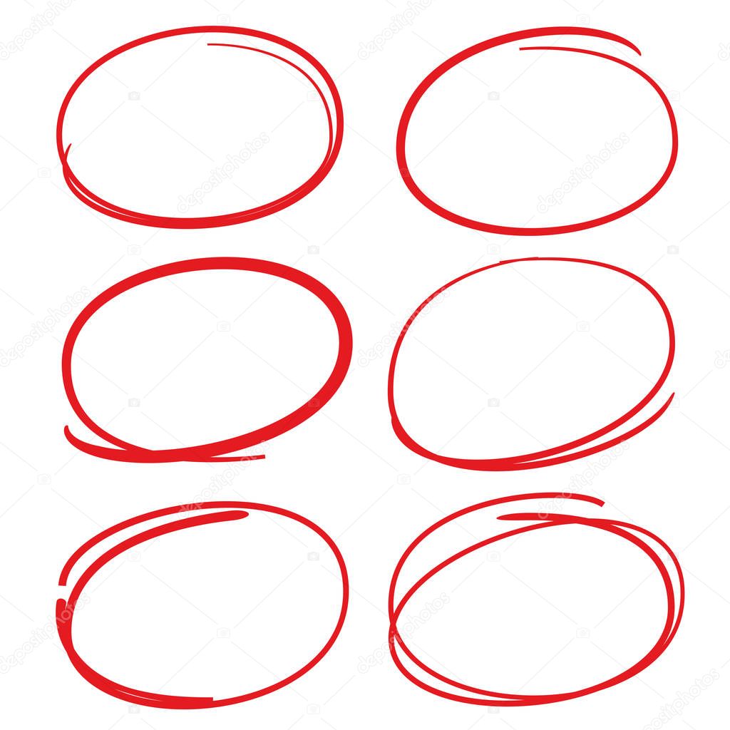 red hand drawn marker elements, blank circles and ovals