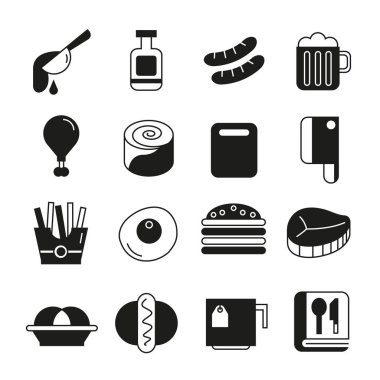 Basit vektör yalıtılmış simgeler kümesi. Gıda