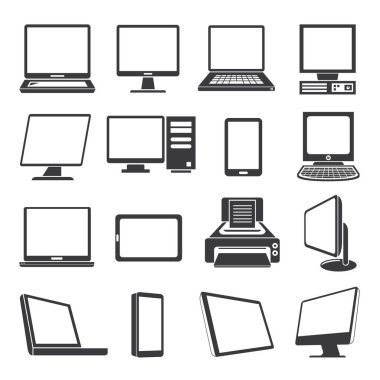 Bilgisayar, dizüstü bilgisayar, akıllı telefon, tablet web simgeleri. Vektör illüstrasyonu          