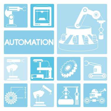 Otomasyon, robotik simgeler seti, vektör illüstrasyon 