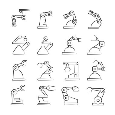 Robotik kol simgeleri, vektör illüstrasyon 