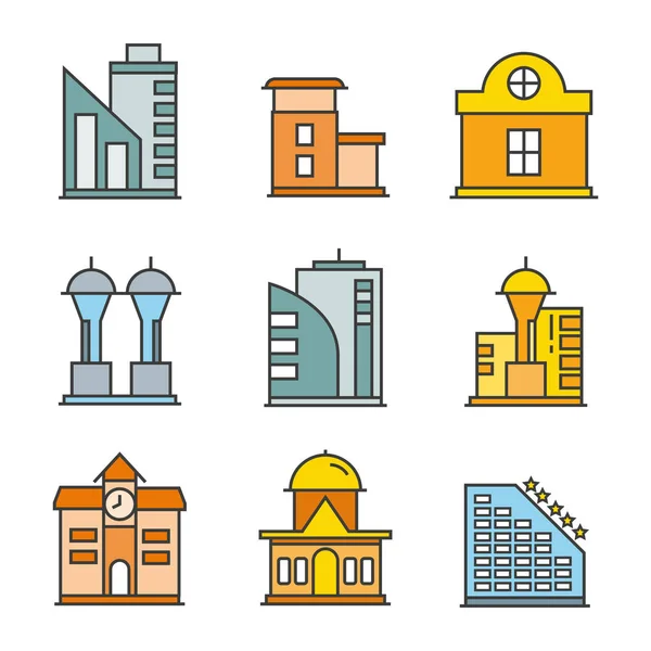 Ilustración Vectorial Edificios Iconos — Archivo Imágenes Vectoriales