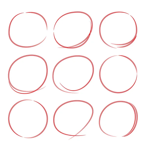 Red Hand Drawn Marker Elements Blank Circles Ovals — Stock Vector