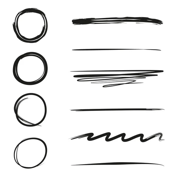 Grunge Vector Frames Hand Drawn Circle Frames Brush Lines Underlines — Stock Vector