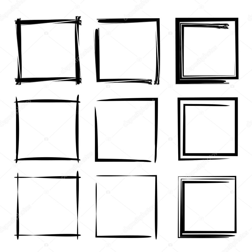 grunge frames isolated vector, hand drawn rectangles