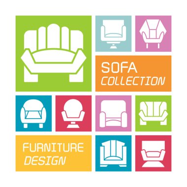 Kanepe ve ev dekorasyonunun vektör çizimi