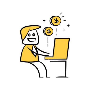 İş konsepti. Dizüstü bilgisayar üzerinde çalışan işadamı vektör Illustration