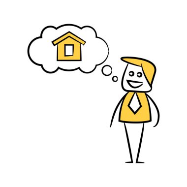 İş konsepti. Ev hakkında iş işadamı düşünme vektör Illustration