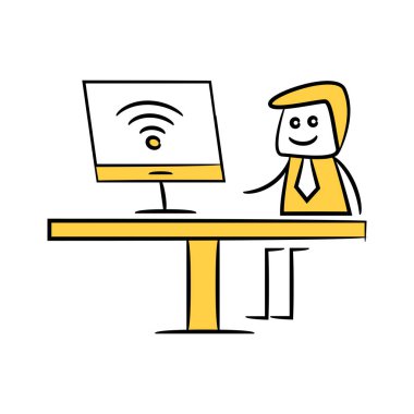 İş konsepti. Bilgisayar ile işadamı vektör Illustration