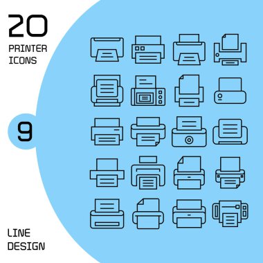 20 yazıcı simgesinin vektör çizimi
