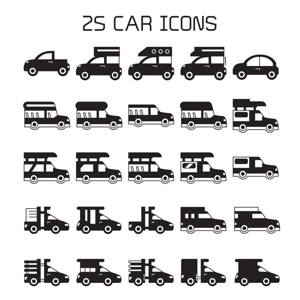 Ilustración Vectorial Iconos Coches — Vector de stock