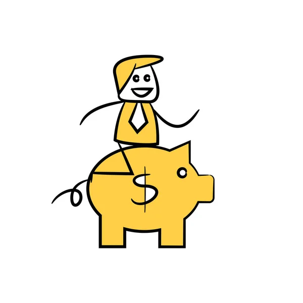 Koncepcja Biznesowa Ilustracja Wektor Biznesmen Piggy Bank — Wektor stockowy