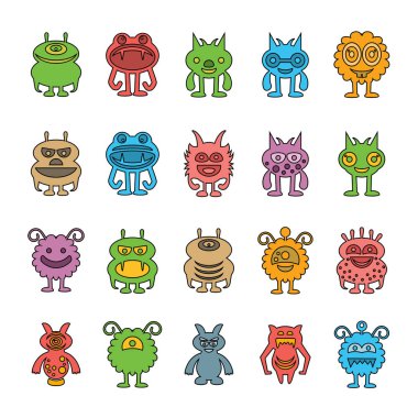 canavar karakter simgeleri, vektör illüstrasyon 