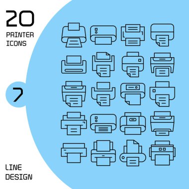 20 yazıcı simgesinin vektör çizimi